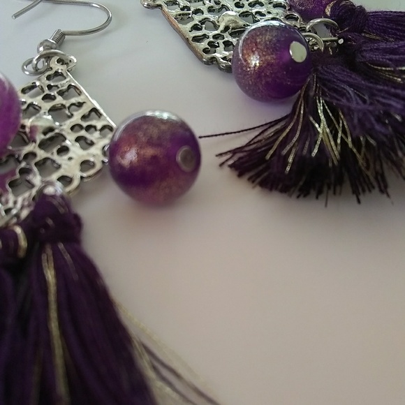 New Cute Purple Boho Bead Sexy Tassel Earrings - Picture 5 of 5
